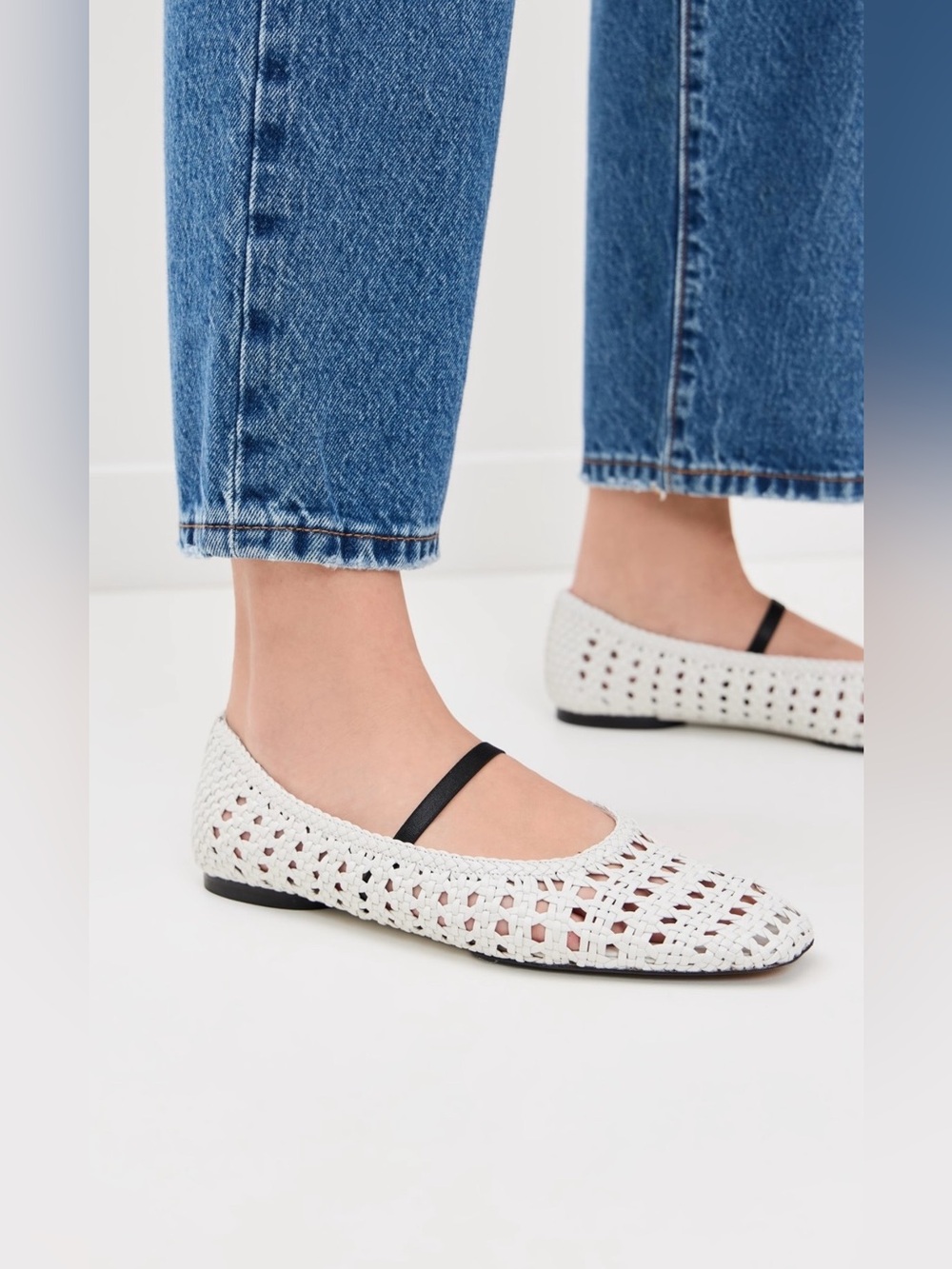 Vince Vivian Woven Leather Mary Jane Flats White Size 7.5